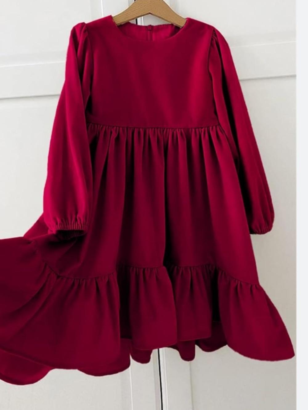 Long Sleeve Tiered Swing Dress - Burgundy